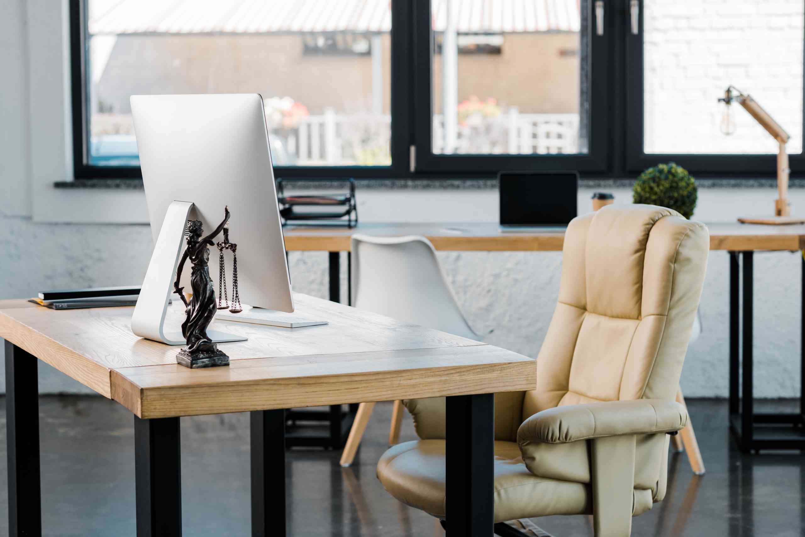 Desk work area in a modern office setting